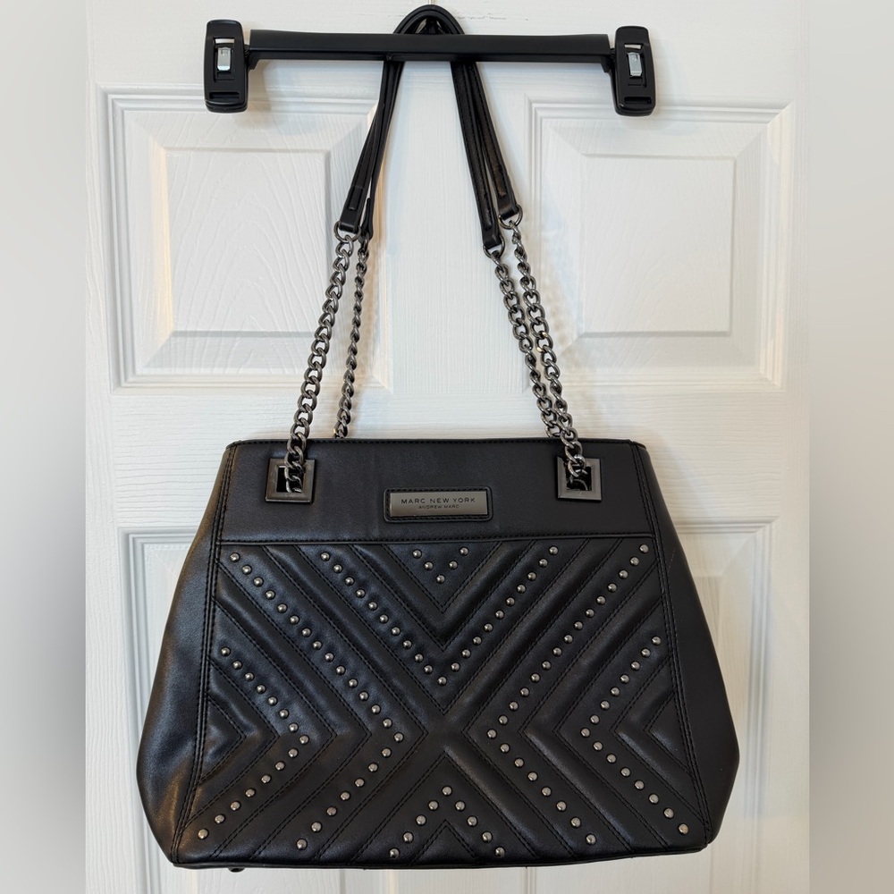 Marc New York Black Quilted Studded Chain-Handle Shoulder Bag